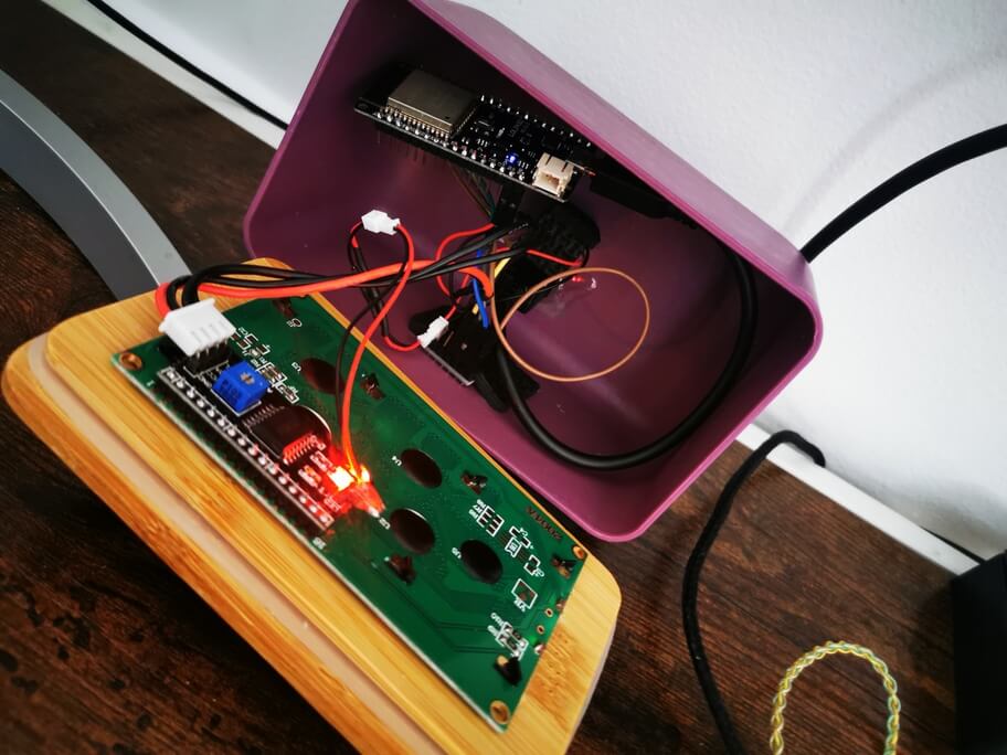 A photo of the inside of the device. Very messy wiring